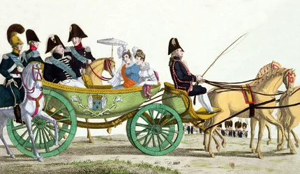 Ludwig XVIII. und seine Familie bei der Überprüfung der königlichen Truppen auf dem Champ de Mars, 20. Juni 1814, dem Tag der Segnung der Fahnen der Garde Royale